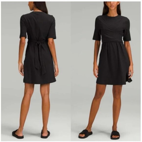 Lululemon Wrap Dress Womens Medium Short Sleeve Tie Waist Jersey Casual - Picture 1 of 5